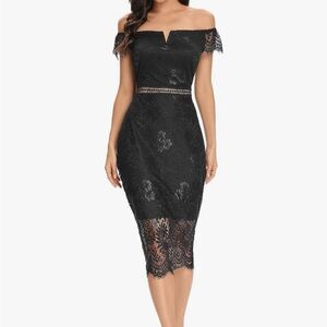 Chic Off-Shoulder Black Lace Midi Dress